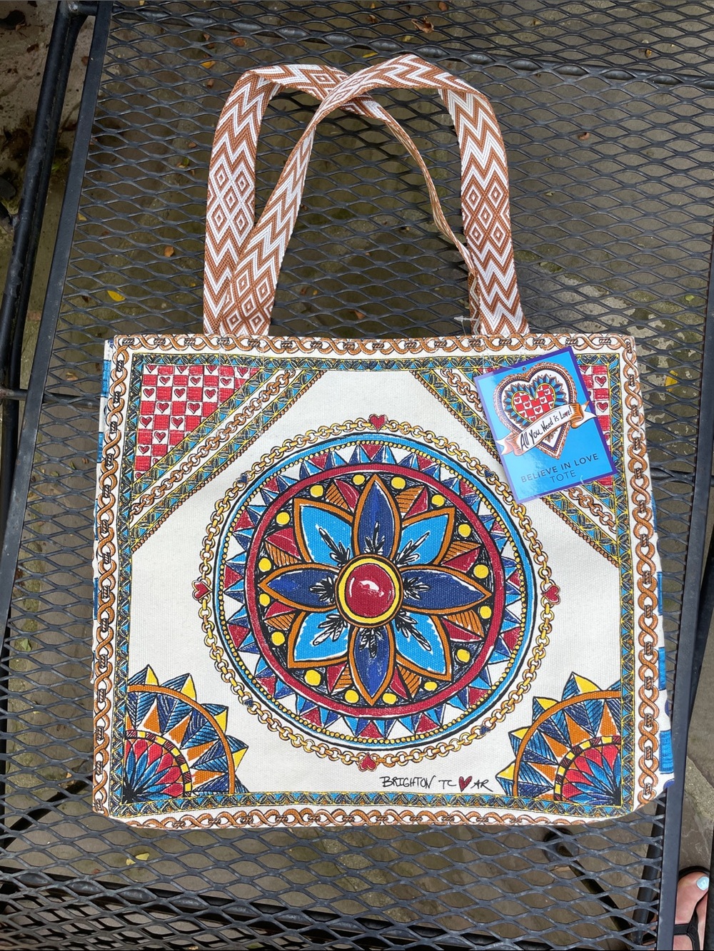 Brighton Cream Canvas Tote with Multicolor Mandala Design